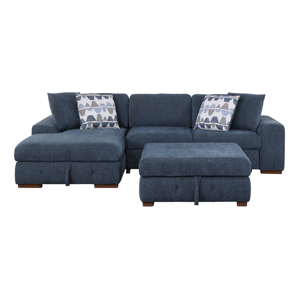 Chenille Fabric 3-Piece Sectional with Left Chaise and Ottoman