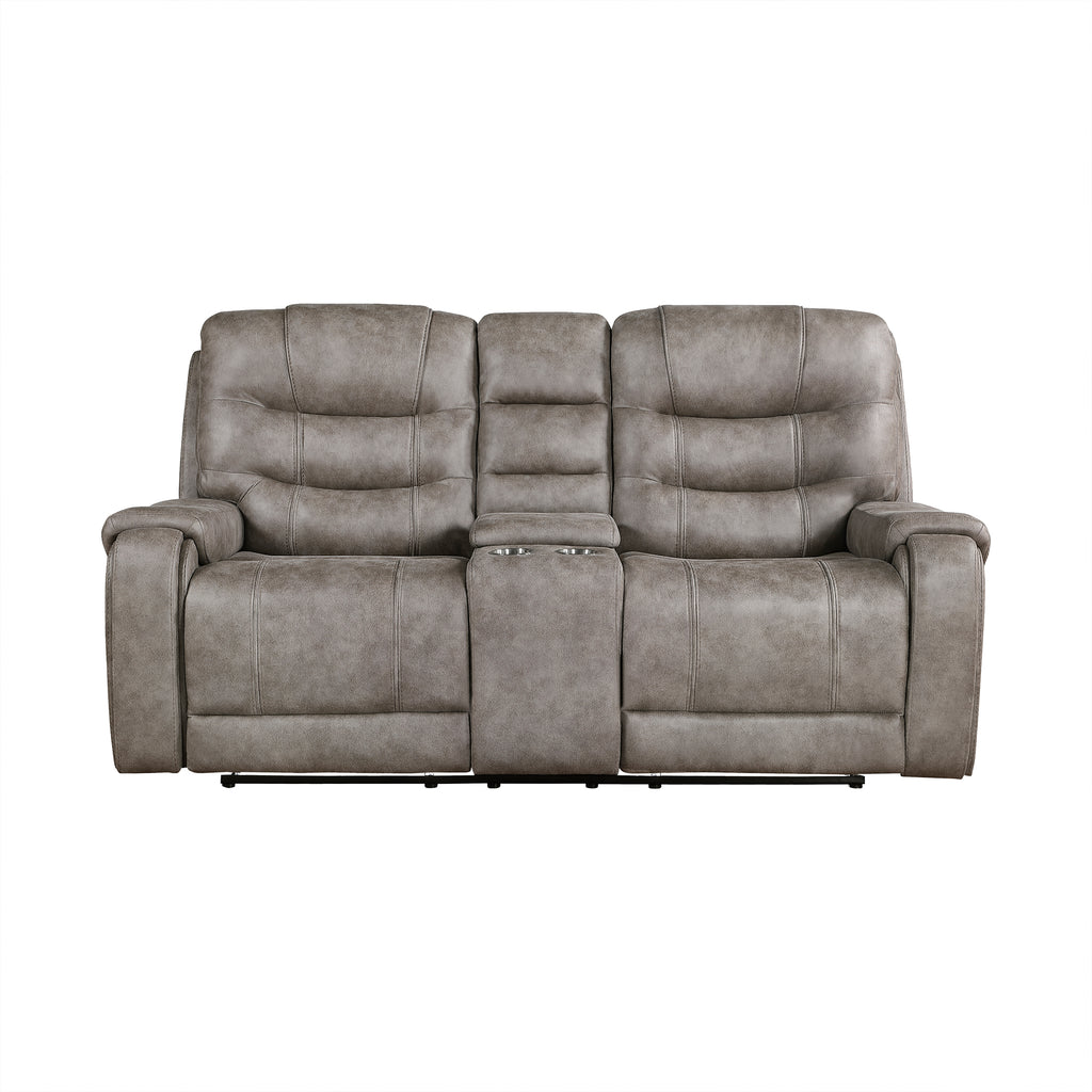 Polished Microfiber Double Reclining Loveseat with Console