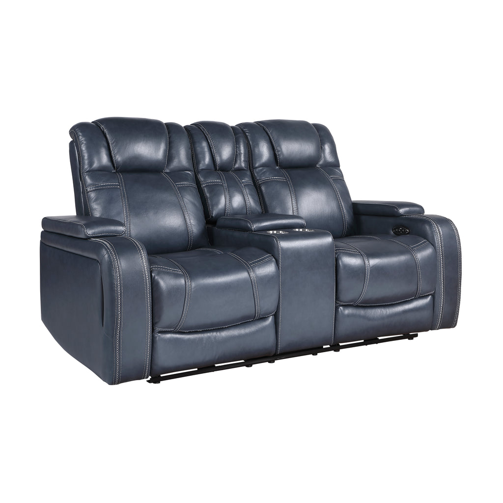 Leather Match Power Reclining Loveseat with Storage