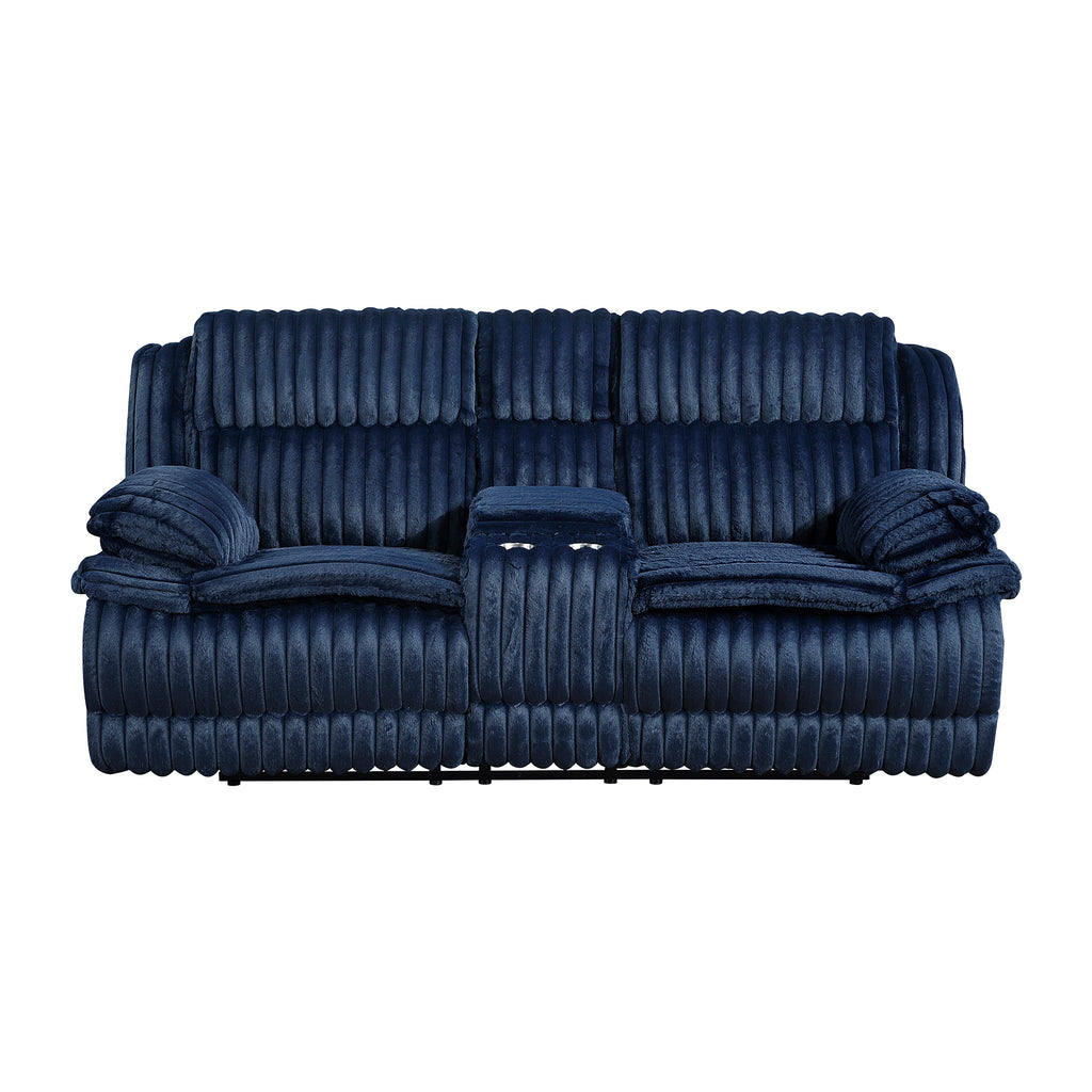 Corduroy Fabric Glider Reclining Loveseat with Console