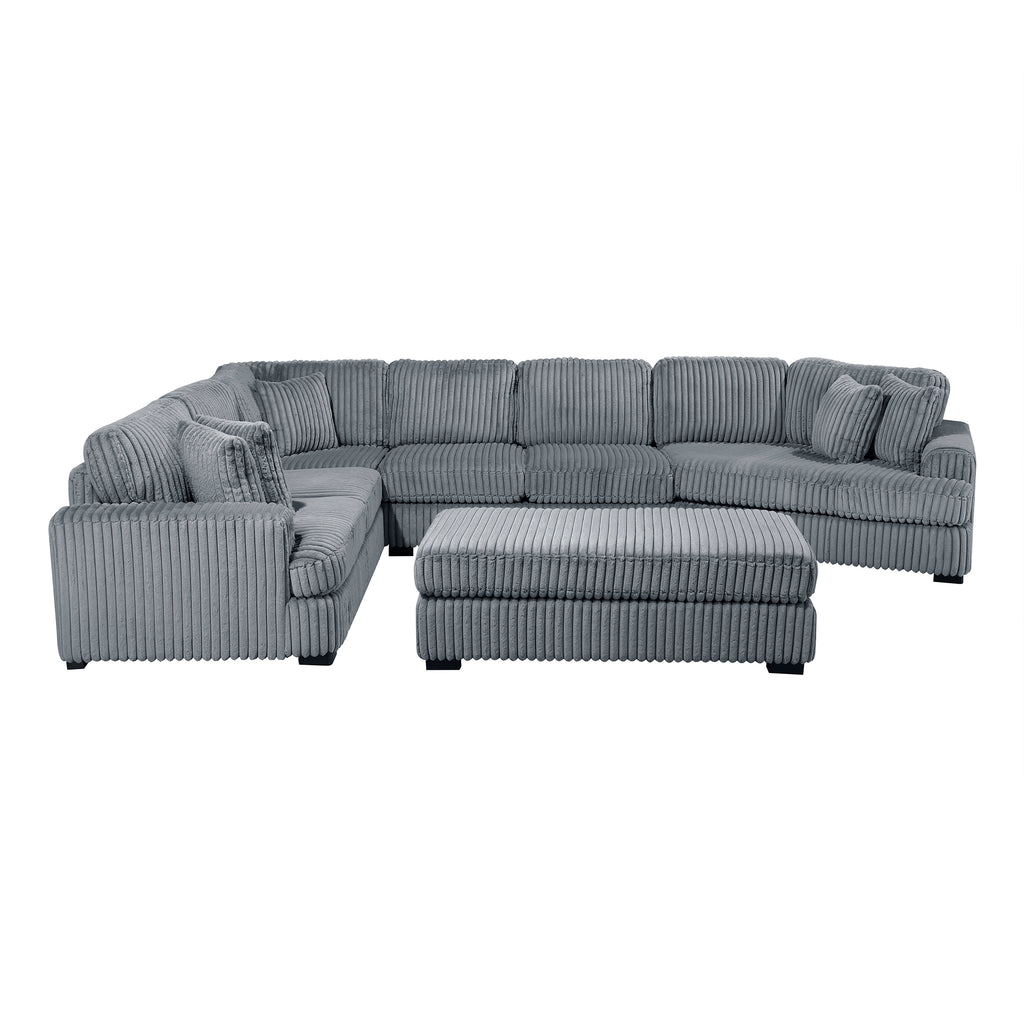 Corduroy 5-Piece Sectional with Right Cuddler and Ottoman