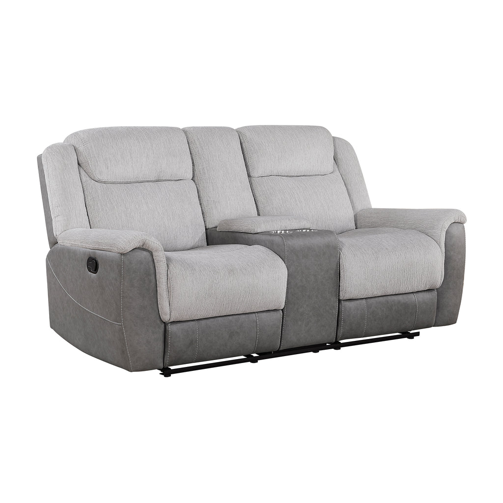 Chennile Fabric Reclining Loveseat with Center Console