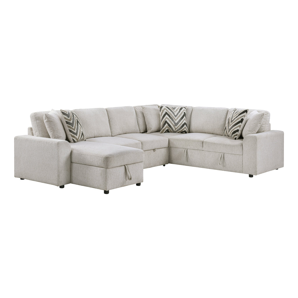 Chenille Fabric 3-Piece Sectional with Pull-out Bed and Hidden Storage