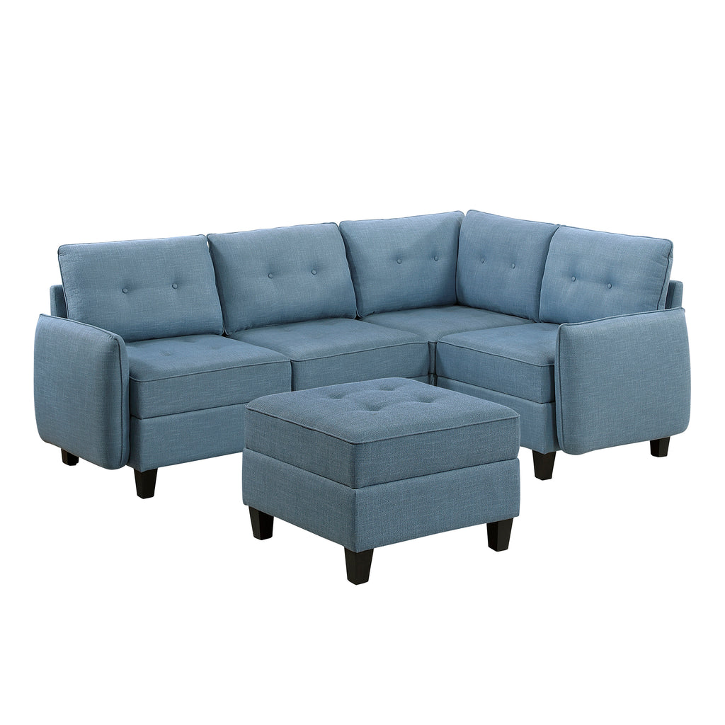 Textured Fabric 5-Piece Sectional Sofa with Storage and Ottoman