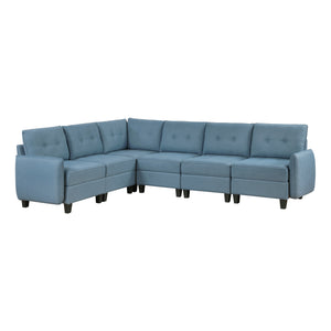 Textured Fabric 6-Piece Sectional Sofa with Storage