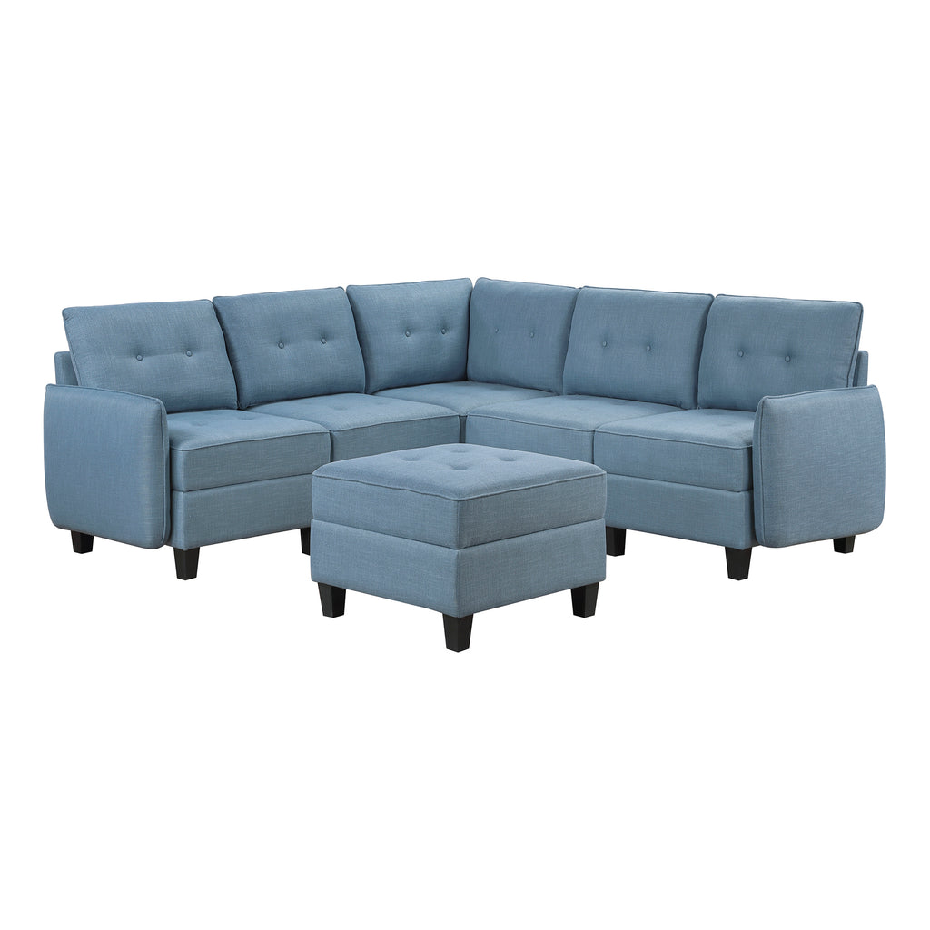 Textured Fabric 6-Piece Sectional Sofa with Storage and Ottoman