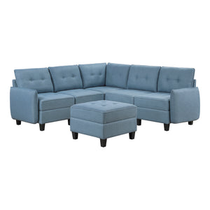 Textured Fabric 6-Piece Sectional Sofa with Storage and Ottoman