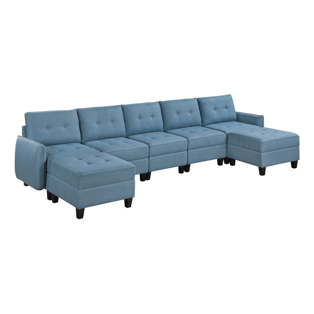 Textured Fabric 7-Piece Sectional Sofa with Storage and Two Ottomans
