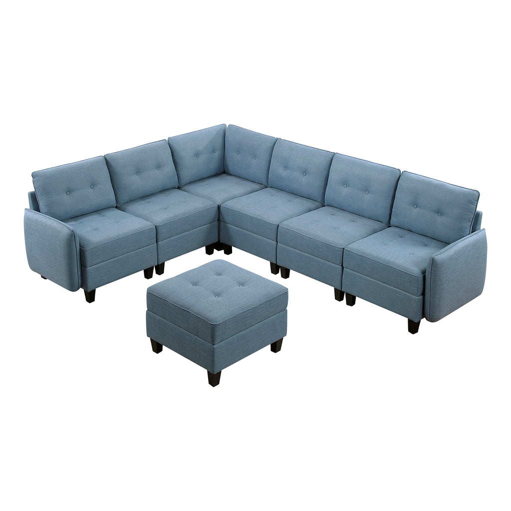 Textured Fabric 7-Piece Sectional Sofa with Storage and Ottoman