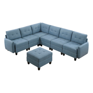 Textured Fabric 7-Piece Sectional Sofa with Storage and Ottoman