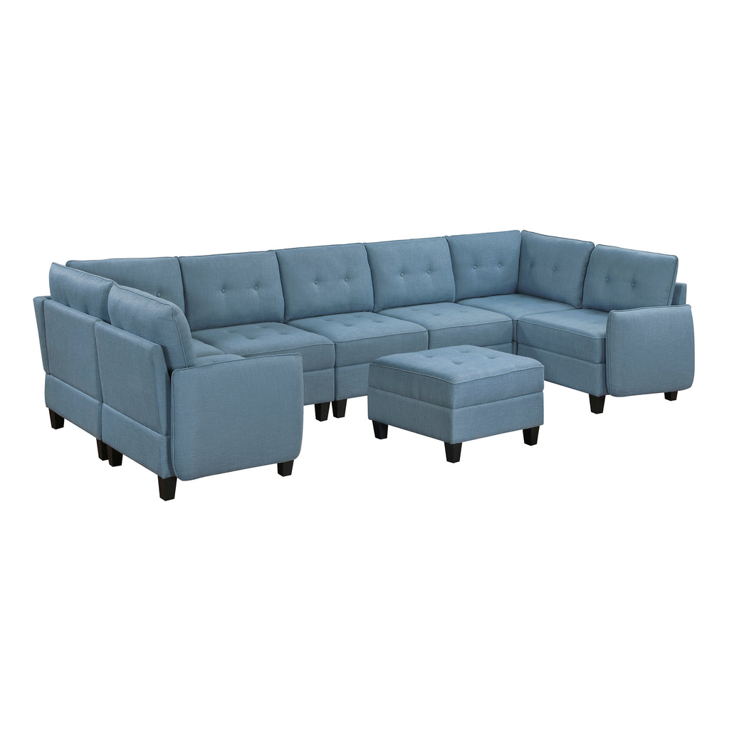 Textured Fabric 8-Piece Sectional Sofa with Storage and Ottoman
