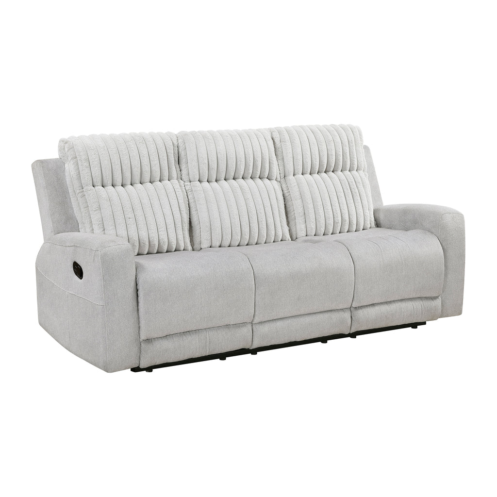 Textured Microfiber and Corduroy Manual Double Reclining Sofa