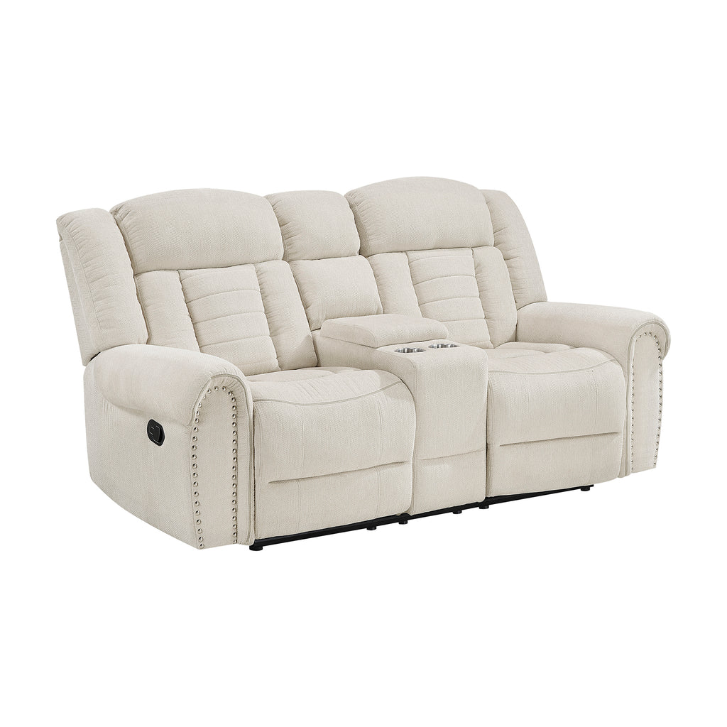 Chenille Fabric Double Reclining Loveseat with Center Console