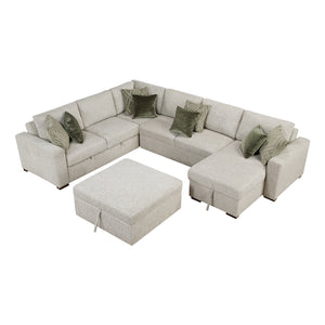 Textured Microfiber 5-Piece Sectional with Reversible Chaise, Pull-out Bed and Ottoman