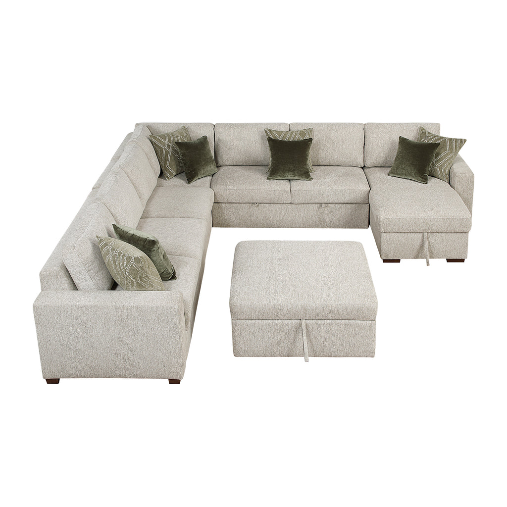 Textured Microfiber 6-Piece Sectional with Reversible Chaise, Pull-out Bed and Ottoman