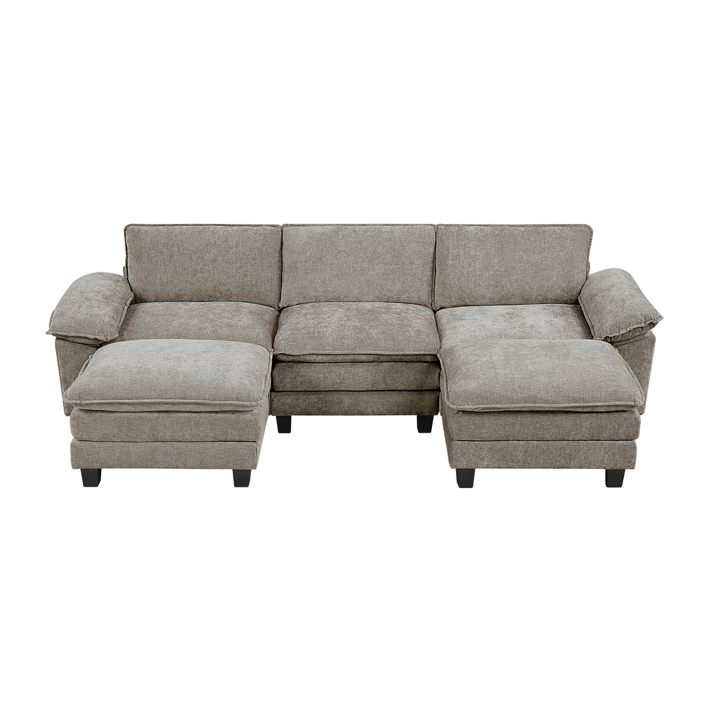 Chenille Fabric 5-Piece Modular Sectional with Two Ottomans