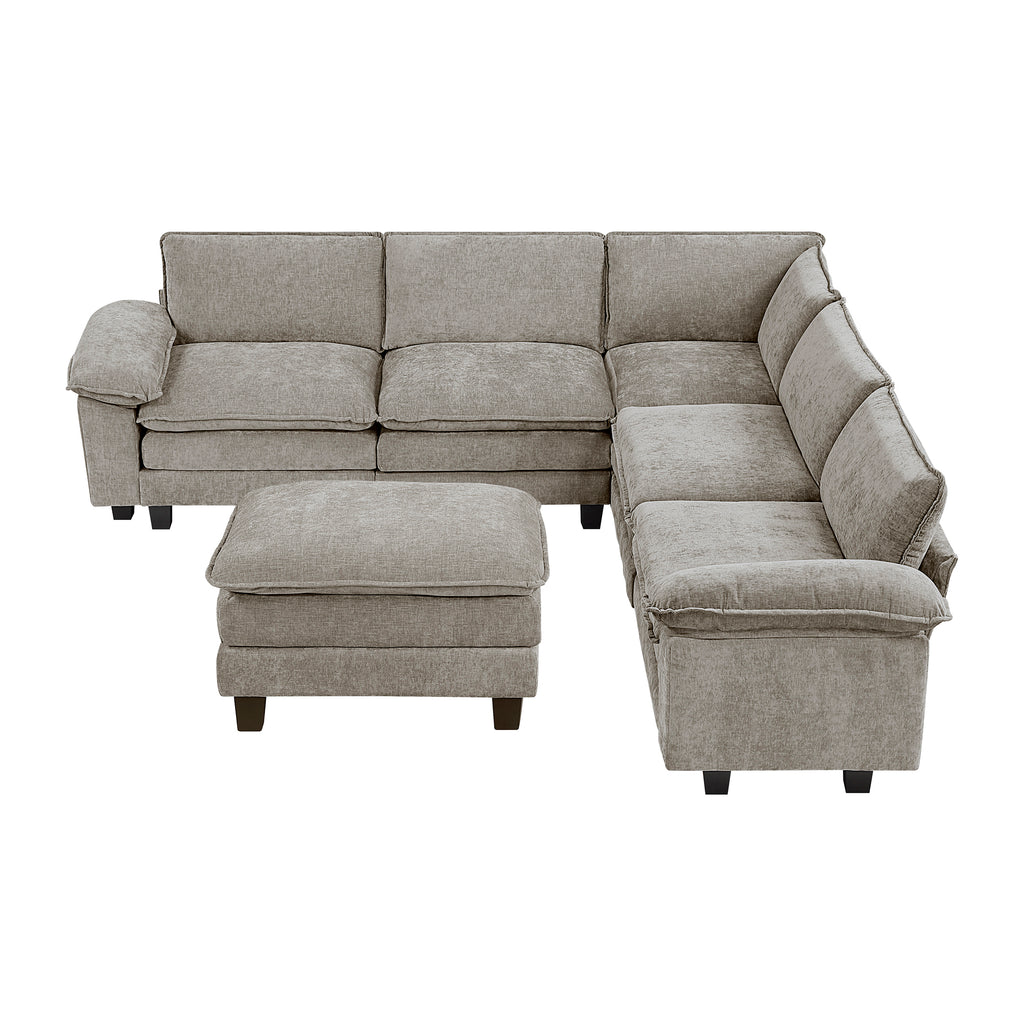 Chenille Fabric 6-Piece Modular Sectional with Ottoman