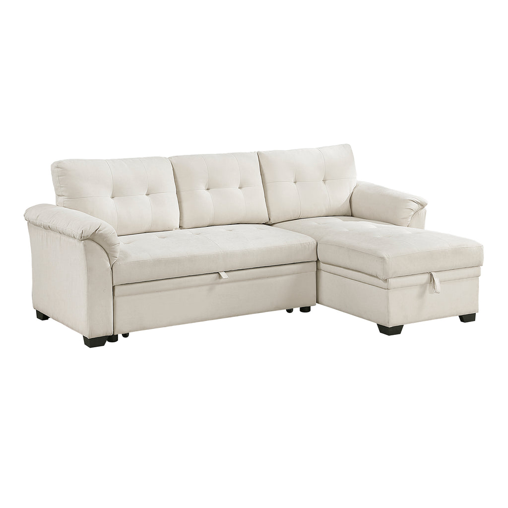 Textured Fabric 2- Piece Sectional with Reversible Chaise, Storage and Pull-out Bed