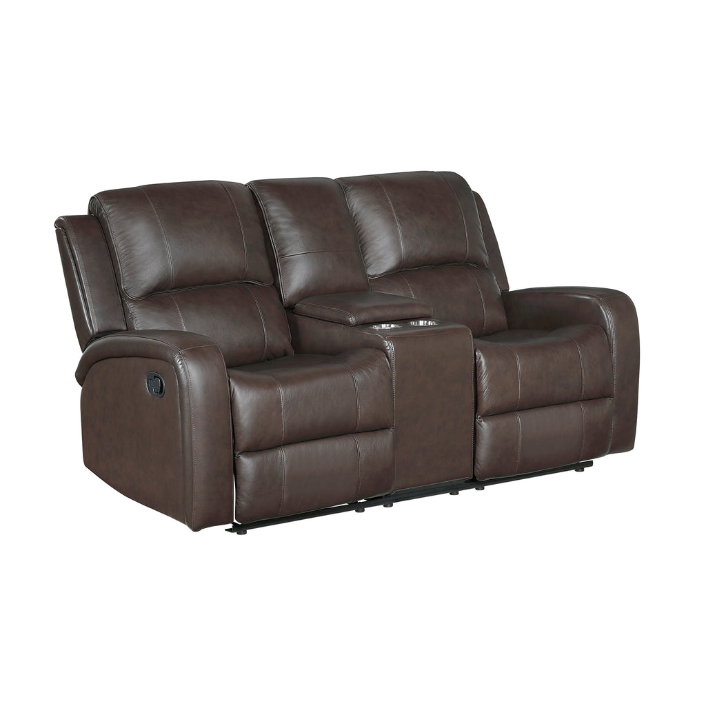 Leather Match Manual Double Reclining Loveseat