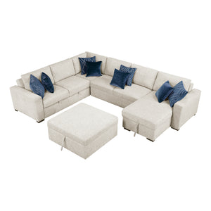 Textured Microfiber 5-Piece Sectional with Reversible Chaise, Pull-out Bed and Ottoman