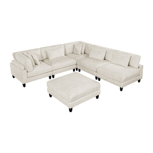 Textured Microfiber 6-Piece Modular Sectional with Ottoman