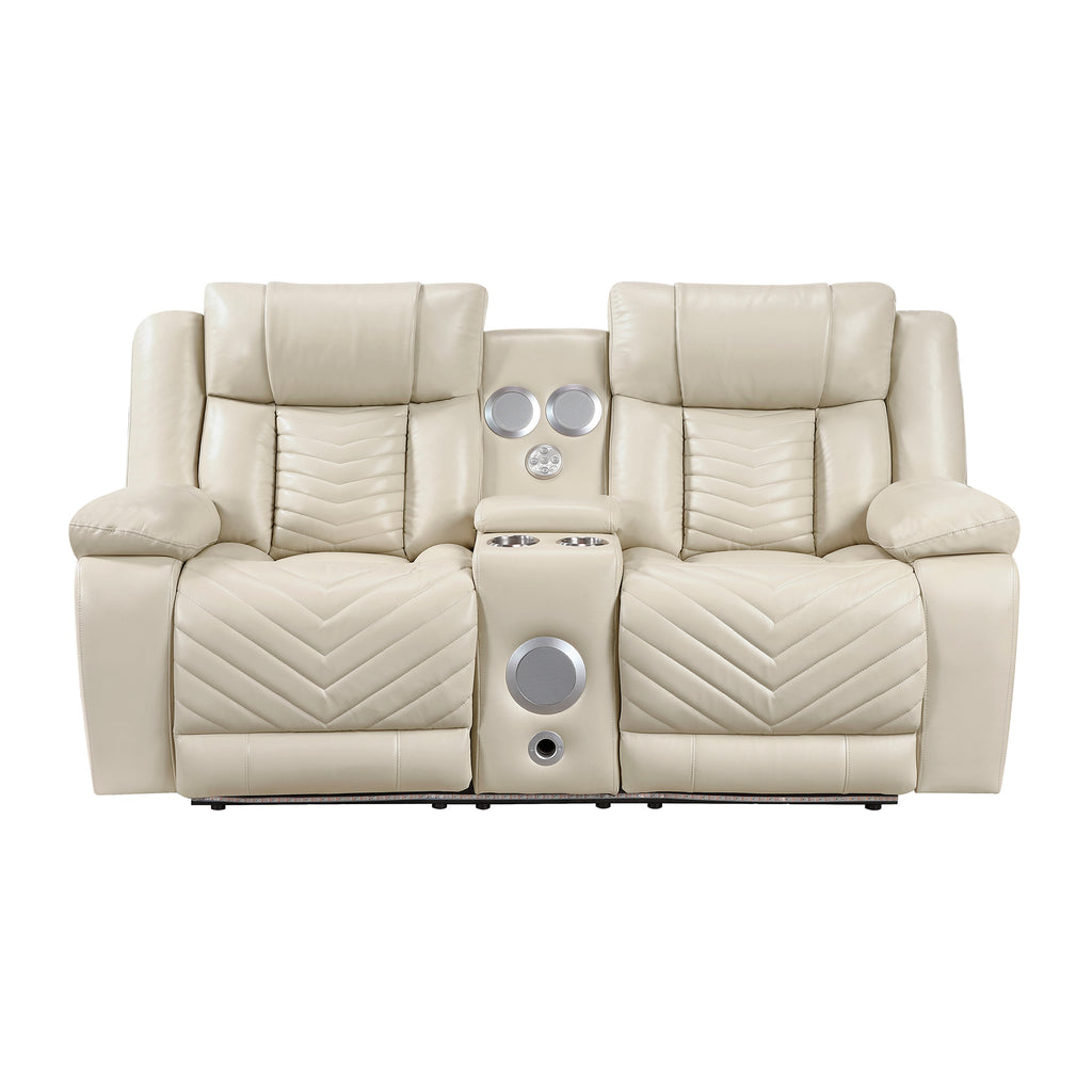 Faux Leather Power Double Reclining Loveseat with Center Console