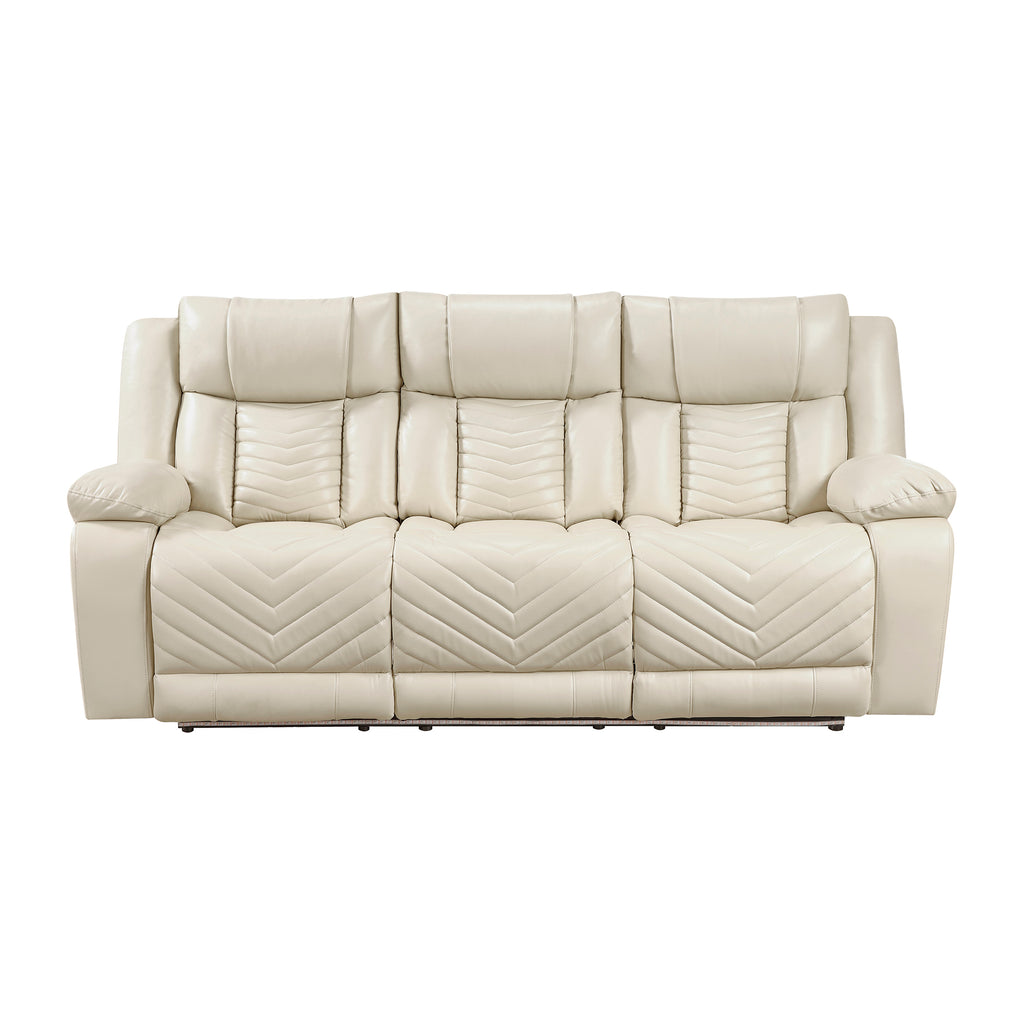 Faux Leather Power Double Reclining Sofa with Center Drop-Down Cup Holders
