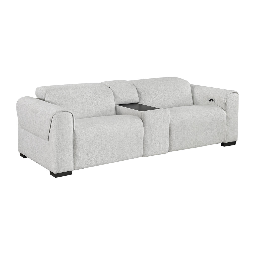 Chenille Fabric Power Double Reclining Loveseat with Center Console