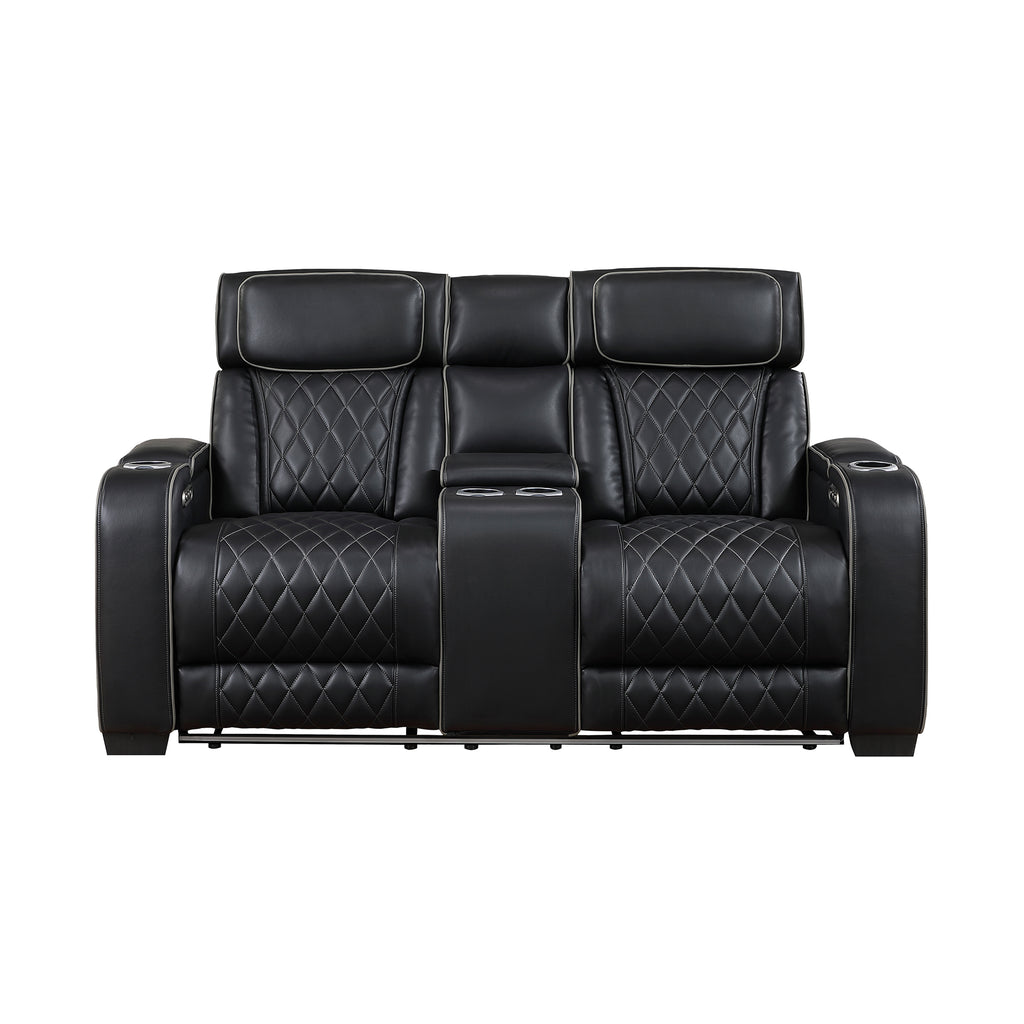 Faux Leather Power Double Reclining Loveseat and Center Console