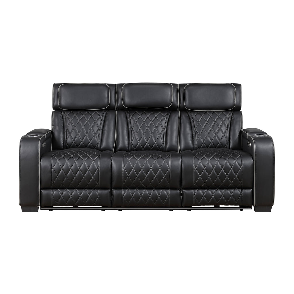Faux Leather Power Double Reclining Sofa with Drop-Down Cup Holders and USB ports