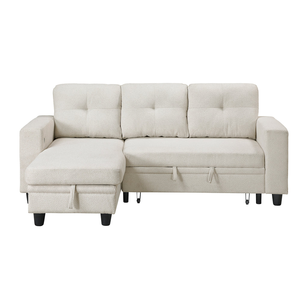 Boucle Fabric Sectional with Reversible Chaise and Shelves