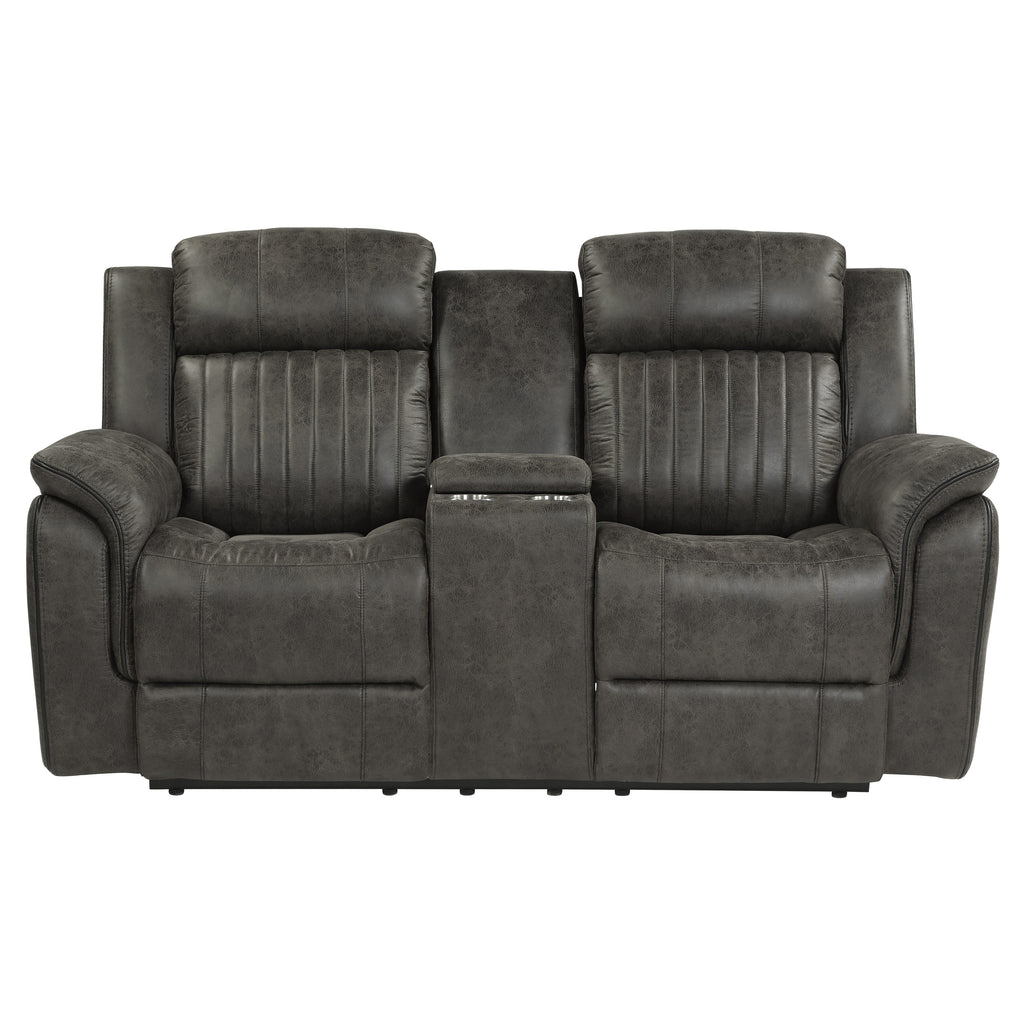Bisset Brownish gray 74" Double Reclining Love Seat with Center Console