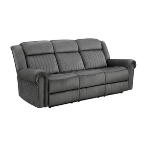 Textured Microfiber Power Double Reclining Sofa