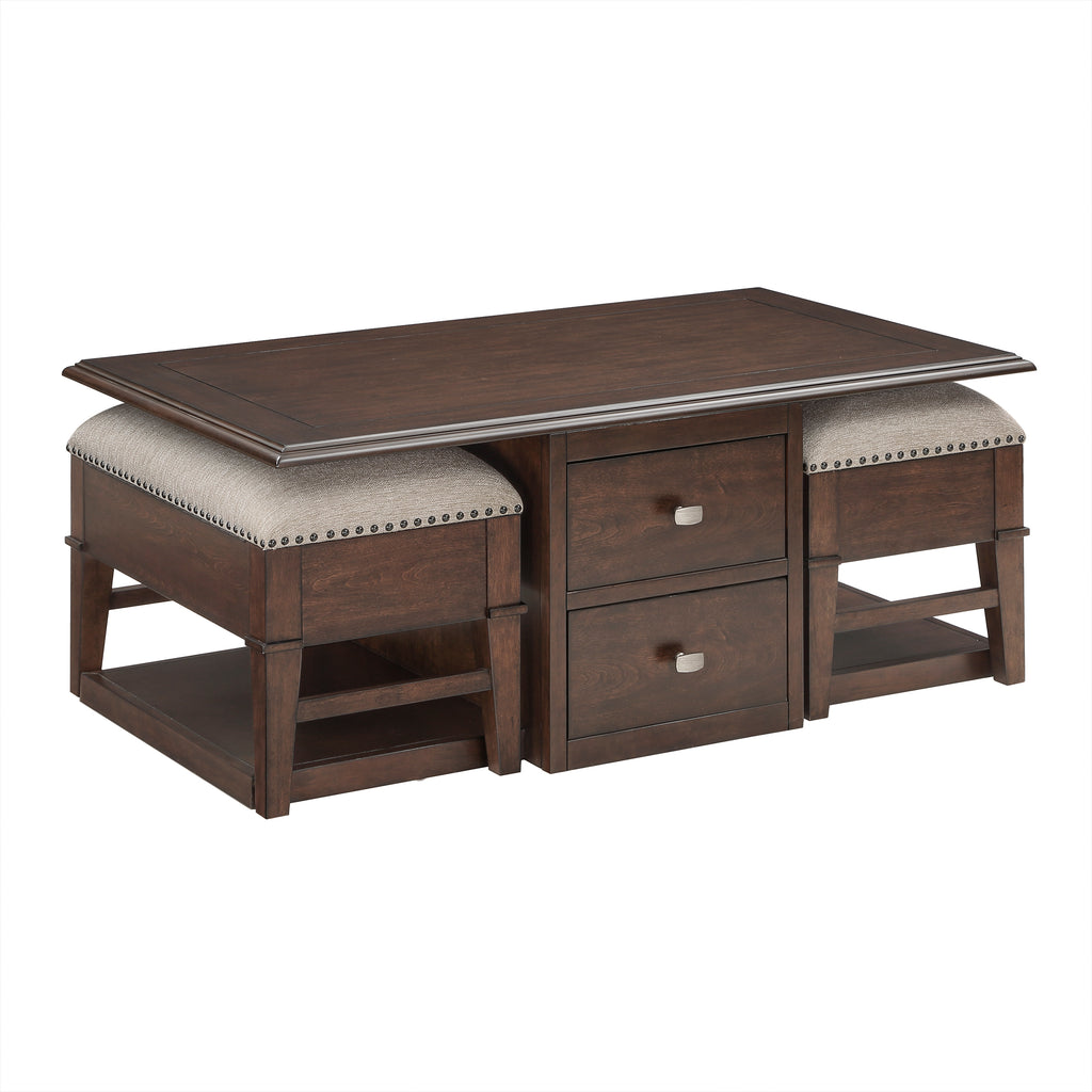 2-Drawers Coffee Table with Two Ottomans