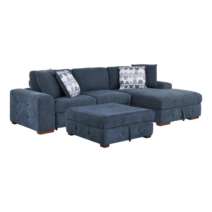 Chenille Fabric 3-Piece Sectional with Right Chaise and Ottoman