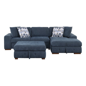 Chenille Fabric 3-Piece Sectional with Right Chaise and Ottoman