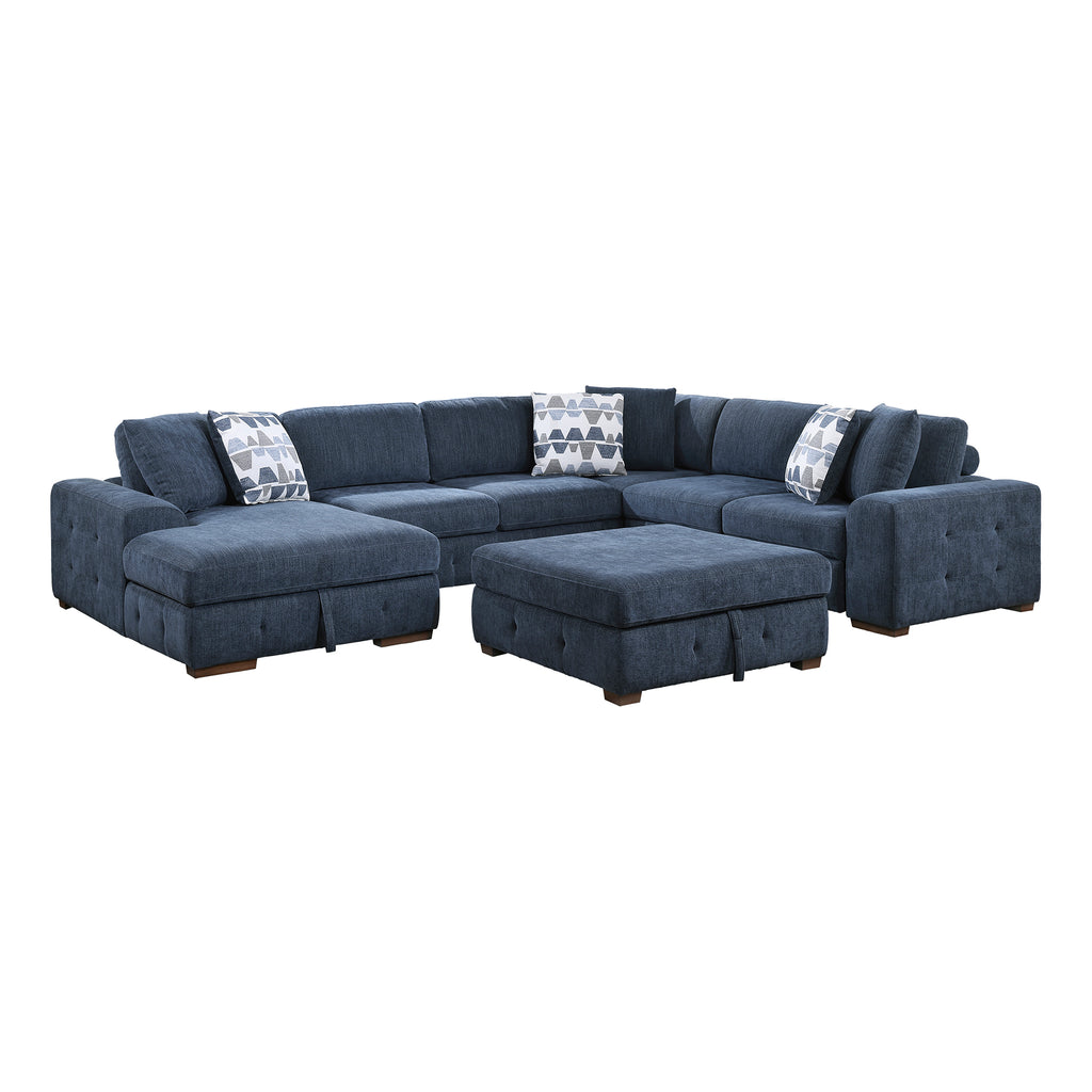 Chenille Fabric 5-Piece Sectional with Left Chaise and Storage Ottoman