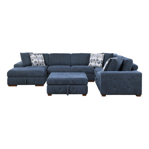 Chenille Fabric 5-Piece Sectional with Left Chaise and Storage Ottoman