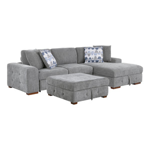 Chenille Fabric 3-Piece Sectional with Right Chaise and Ottoman