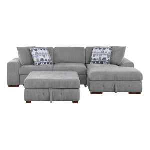 Chenille Fabric 3-Piece Sectional with Right Chaise and Ottoman