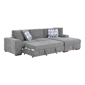 Chenille Fabric 3-Piece Sectional with Right Chaise and Ottoman