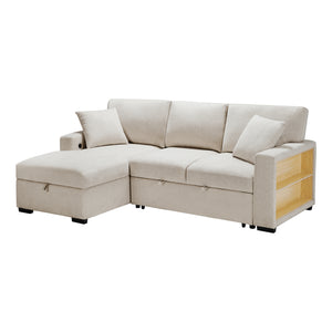 Fabric 2-Piece Sectional with Left Chaise, Pull-out Bed and Hidden Storage