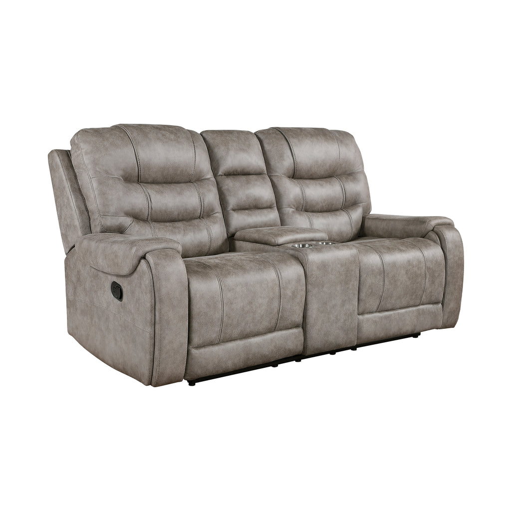 Polished Microfiber Double Reclining Loveseat with Console