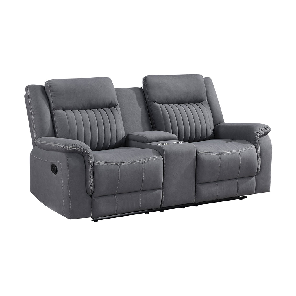 Polished Microfiber Double Reclining Loveseat with Console