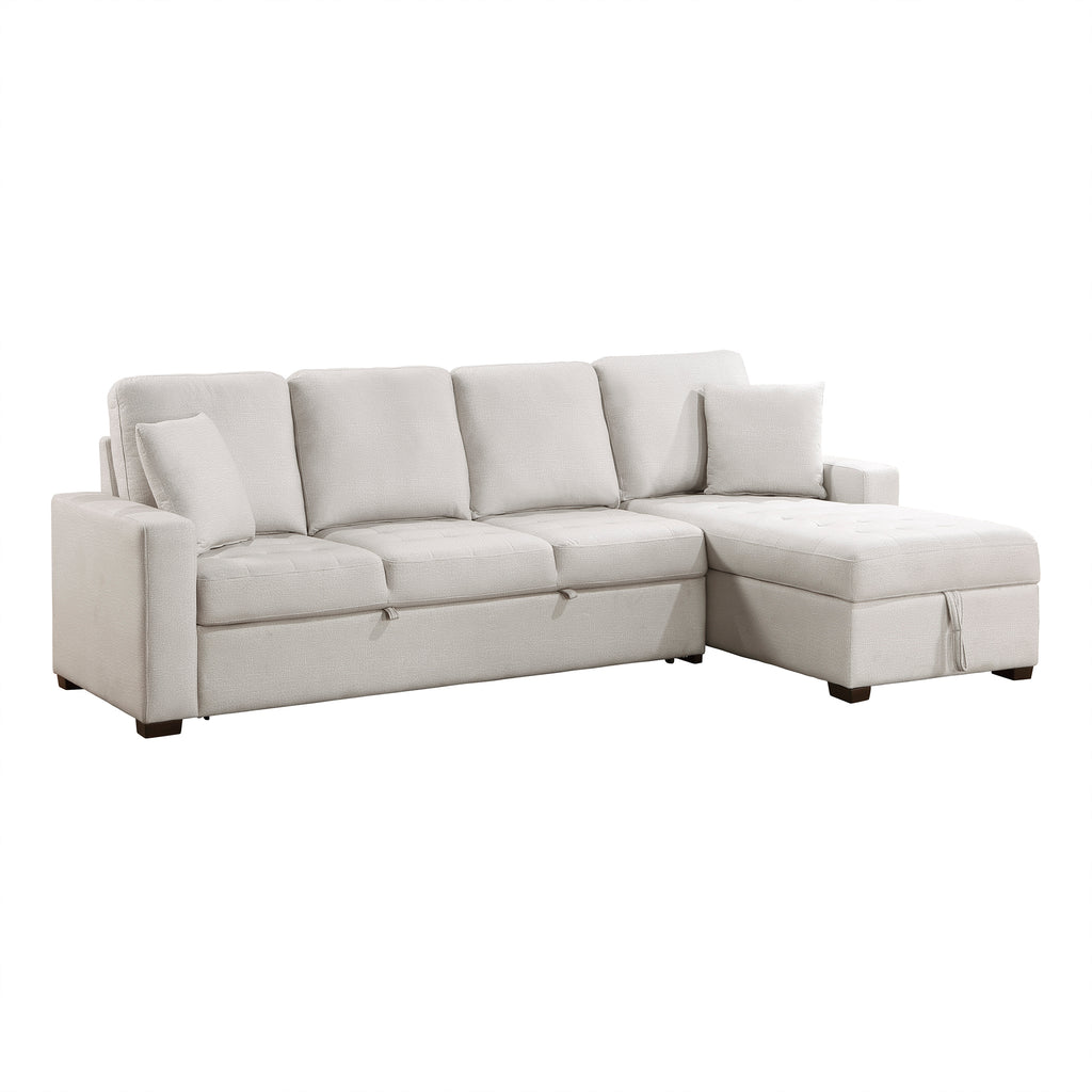 Textured Microfiber 2-Piece Sectional with Right Chaise, Pull-out Bed and Hidden Storage