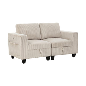 Corduroy Fabric Loveseat with Storage