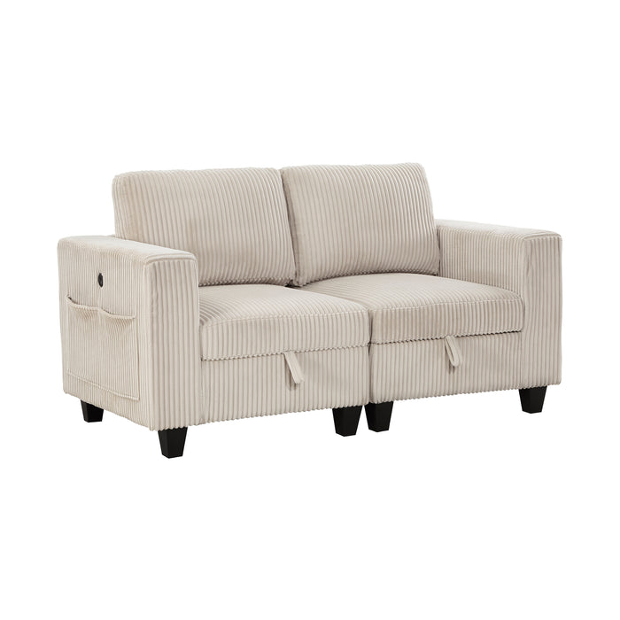 Corduroy Fabric Loveseat with Storage