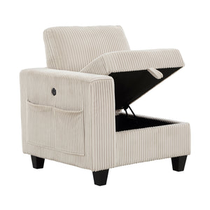 Corduroy Fabric Loveseat with Storage