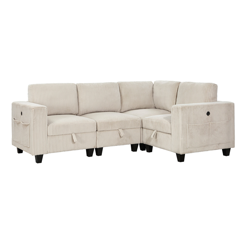 Corduroy Fabric 4-Piece Sectional Sofa with Storage