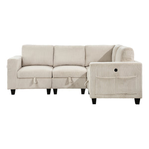 Corduroy Fabric 4-Piece Sectional Sofa with Storage